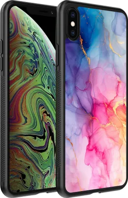 Produktbild von Smartphonica Handyhülle passend für iPhone Xs Max mit Marmordruck - TPU Rückseitenschutzhülle Marmordesign - Regenbogen