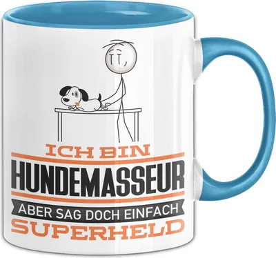 Produktbild von Hundemasseur Geschenk Tasse Ich Bin Hundemasseur Aber Sag Doch Einfach Superheld Lustige Geschenkdiee für Hundemasseur Kaffee-Becher (Blau)
