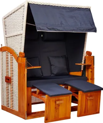 Produktbild von Webavita Strandschönheiten Doris Ostsee Strandkorb 2-Sitzer Vollholzfront verschiedene Nachbildung innen außen für Balkone Terrassen Wintergärten Garten Lounge inkl Schutzhülle Webavita Strandkorb 2-Sitzer Doris Ostsee Blau
