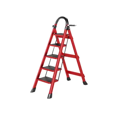 Produktbild von Seven Comfort Trittleiter-5 Stufen Stehleiter-Klappleiter bis 150kg-Sicherheitsriegel-Anti-Rutsch-Haltegriff-Werkzeugständer-Haushaltsleiter-ARK01-Rot