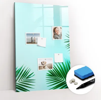 Produktbild von Magnetische Wandtafel - Schwarzer Marker + Schwamm + Magnete - 60 x 90 cm - Tropische Blätter