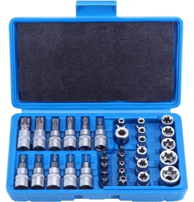 Image de Jeu de clés Torx 34 pièces, clés à douille internes et externes, embouts Torx E4-E20 et T10-T60, avec boîte de rangement
