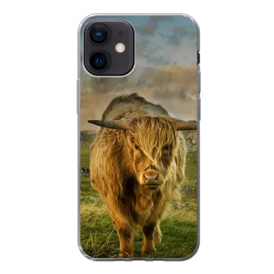 Produktbild von MuchoWow® Handyhülle Schutzhülle Hülle für iPhone 12 Schottischer Highlander - Gras - Berg Silikon Softcase Handy Hülle - Schutzhülle