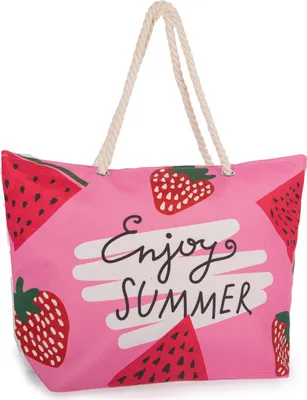 Obrázek produktu pro Bellugio Plážová taška velká s ovocným vzorem, zip 50x36x15 cm, růžová