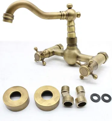 Produktbild von 2 Loch Wandarmatur Spültischarmatur Küchenarmatur Badwanne Armatur Mischbatterie Schwenkbar Wandmontage Armatur Wasserhahn Retro Antik