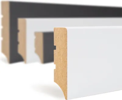 Produktbild von HEXIM Sockelleiste weiß 2000x50x12mm 1 Stück Fußleiste MDF foliert - Bodenleiste Weimarer Profil, Laminatleiste Fußbodenleiste (2 Meter)