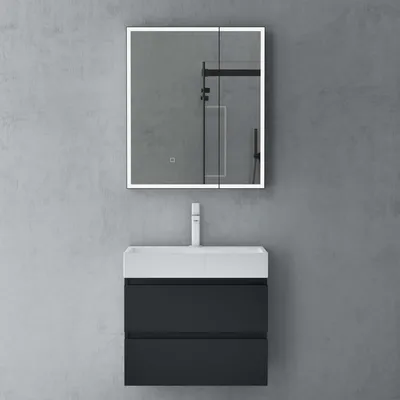 Produktbild von doporro Spiegelschrank Beschlagfreier Spiegel Wandschrank BxTxH 60x15x70cm Hängeschrank für Badezimmer Anthrazit matt Spiegelschrank04