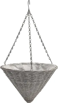 Produktbild von Blumenampel für Hängepflanzen aus Weide spitz waschgrau Landhaus 30x16/35cm foliert