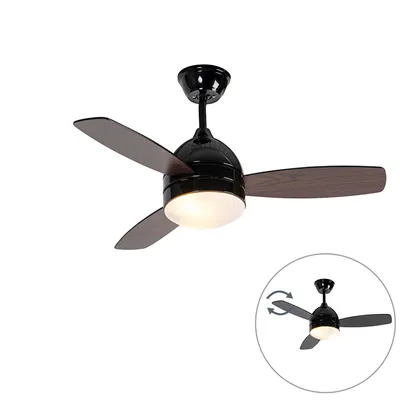Produktbild von QAZQA - Modern Deckenventilator mit beleuchtung schwarz mit Holzaufdruck 96cm mit Fernbedienung - Rotar I Wohnzimmer I Schlafzimmer - Stahl Rund - LED geeignet E27