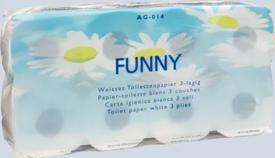 Produktbild von Toilettenpapier Funny, 3-lagig, hochweiß, 250 Blatt/Rolle, 8 Rollen/Packung