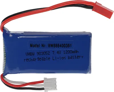 Produktbild von vhbw Akku kompatibel mit BEC Stecker für Modellbau z.B. Racing Car, Helikopter, Flugzeug (1200mAh, 7,4V, Li-Polymer, 57 x 29 x 20 mm)