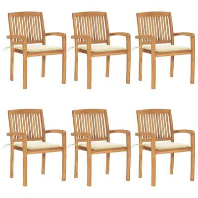 Produktbild von Stapelbare Gartenstühle mit Kissen 6 Stk. Massivholz Teak
