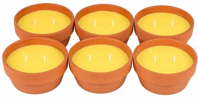Image de Lot de 6 Bougies Citronnelle en Pot Terracotta - D16 x H6 cm - Extérieur