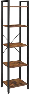 Zdjęcie produktu dla Półka magazynowa, regał na książki, 5 półek, styl vintage, industrialny, kolor brązowy i czarny, wymiary: 40 x 30 x 146 cm