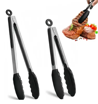 Produktbild von Grillzange-Set, 2 Stück – Hitzebeständige Küchenzangen aus Edelstahl mit Silikongriff