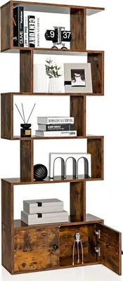 Produktbild von Bücherregal, stehendes Regal mit Türen, 183 x 70 x 23 cm, Büroregal mit 6 Ebenen, Holzregal, Archivschrank inkl. Befestigungsmaterial, Raumteiler für Wohnzimmer, Schlafzimmer (braun)