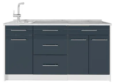 Obrázok produktu pre Kuchynský blok Vicco Fame-Line Tmavo modrá vysoký lesk/biely 150 cm, AP Marble, Model 65327