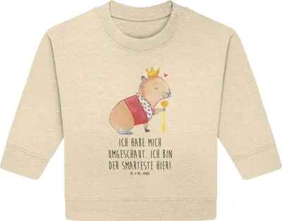 Produktbild von Mr. & Mrs. Panda Organic Baby Pullover Capybara König 12. - 18. Monat - Natural Raw - Geschenk, Bullover, Lustige Sprüche