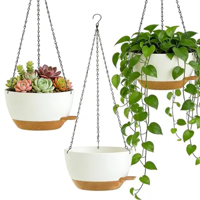 Image de Pot de fleurs suspendu avec système d'auto-arrosage - 25 cm, blanc
