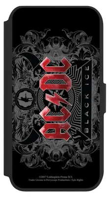 Produktbild von NIVOCASE Klapphülle für Apple iPhone SE (2022)  Handyhülle aus Kunst Leder NIVOflip schwarz ACDC Black Ice Fanartikel
