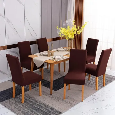 Immagine prodotto di Copri sedie, set da 2, color marrone, elasticizzati, per sedie da pranzo, lavabili, in Spandex