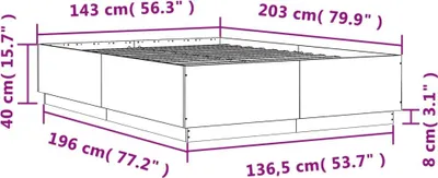 Imagen del producto de Estructura de cama vidaXL con iluminación LED, color roble Sonoma, 140x200 cm, fabricada en material de madera
