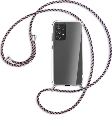 Produktbild von Handykette Backcover-Schutzhülle mit Band (Metall silberfarben) für Samsung Galaxy A72 - blau+beige