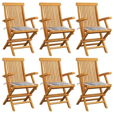 Produktbild von Gartenstühle Graue Karomuster-Kissen 6 Stk. Massivholz Teak