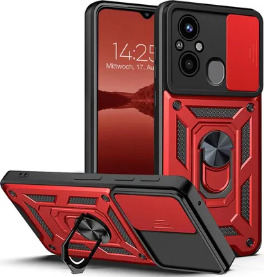 Produktbild von Armor Handyhülle für Xiaomi Redmi 12C Kameraschutz Handy Panzer Case Cover Schutzhülle Outdoor Farbe: Rot