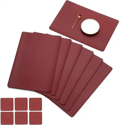Produktbild von Set aus 6 Tischuntertassen und 6 Tischunterplatten PVC-Antislip-Tischuntertassen für die Küche, Hitzebeständig, 30x45cm, Rot-Winzerot