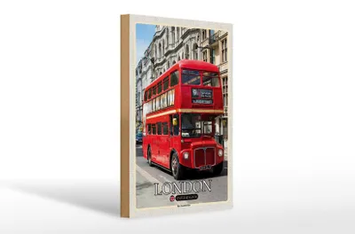 Produktbild von Holzschild Städte London UK Red London Bus 20x30cm Geschenk