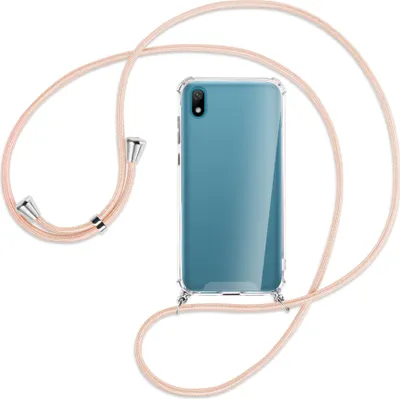 Produktbild von Handykette Backcover-Schutzhülle mit Band (Metall silberfarben) für Huawei Y5 2019 - rose peach