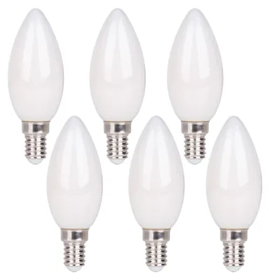 Produktbild von 6er-Set LED Leuchtmittel "DAFFY" H: 10,2cm warmweiß - E14, 4 Watt, 400 Lumen, Metall und Glas, weiß – dimmbar