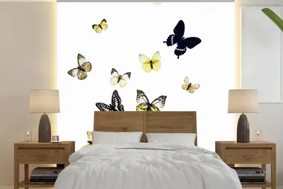 Produktbild von MuchoWow® Fototapete für Wohnzimmer oder Schlafzimmer Wandtapete Vinyl Motivtapete Schmetterlinge auf weißem Hintergrund - 260x260 cm - Papiertapeten