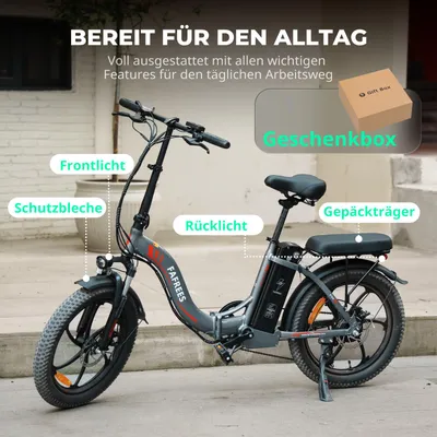 Produktbild von E-bike klapprad 20 zoll Rostfreie Aluminiumlegierung Wasserdicht IPX5 36 V 18 Ah 648 Wh bis zu 100 - 130 km Pedelec 7 Gang, Schwarz