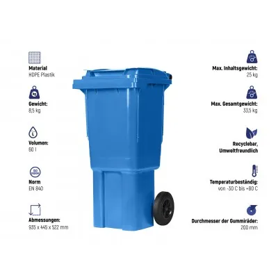 Produktbild von Hardwex Mülltonne 60 l Blau