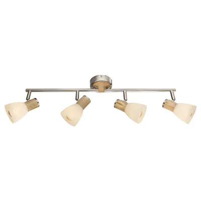 Produktbild von Globo Lighting Strahler Metall Nickel matt, Holz, Glas opal, beweglich, Glas gestreift, LxBxH: 600x90x155mm, exkl. 4x E14 40W 230V