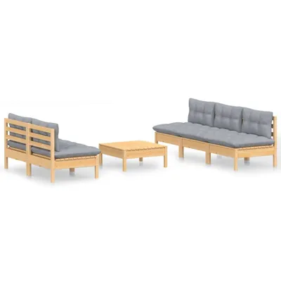 Produktbild von vidaXL 6-tlg. Garten-Lounge-Set mit Grauen Kissen Kiefernholz