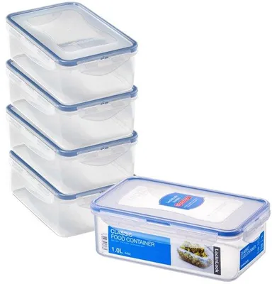 Produktbild von Kunststoffrechteckige Lebensmittelbehälter mit Verschlüssen, Set aus 5 Stücken, luftdicht und wasserdicht, Lebensmittelbehälter, BPA-frei und Geschirrspülerbeständig, 5 x 1 l
