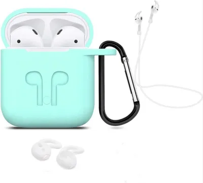 Produktbild von CHPN – Airpods-Hülle – Hülle für AirPods – Silikon-Schutzhülle – Airpods-Hülle – Passend für Apple AirPods – Passend für AirPods 1&2 – Mit Karabiner – mit Earhoox – Mintgrün