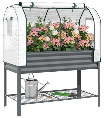 Produktbild von Outsunny Hochbeet mit Frühbeetaufsatz aus Metall Pflanzkasten mit Gewächshaus
