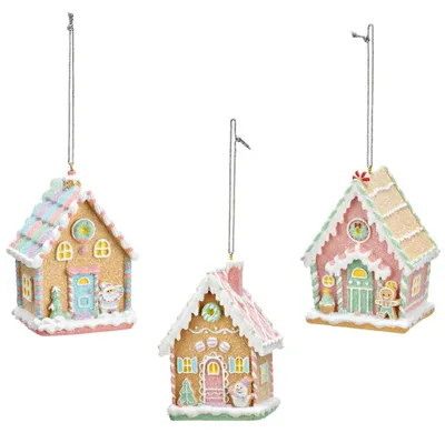 Produktbild von Süße Lebkuchenhaus Dekohänger 3er-Set 10 cm rosa grün Hängedeko
