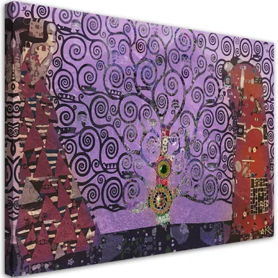 Produktbild von Leinwandbild Lila Lebensbaum-Abstraktion Gustav Klimt 100x70 Feeby Violett bild für die wand bereit zum aufhängen