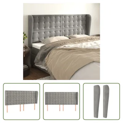 Produktbild von The Living Store Kopfteil mit Ohren Hellgrau 163x23x118/128 cm Samt