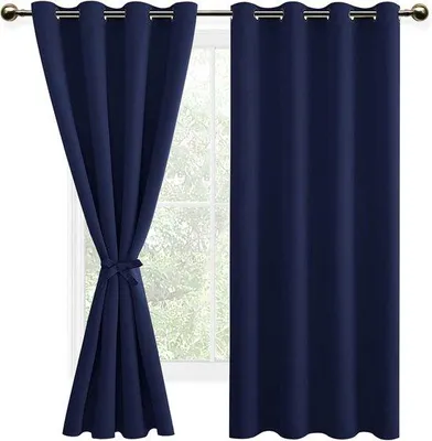 Productafbeelding van Verduisteringsgordijnset met ringen - Thermische gordijnen in marineblauw