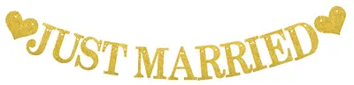 Just Married Glitter-Girlande, gold, für Auto & Deko