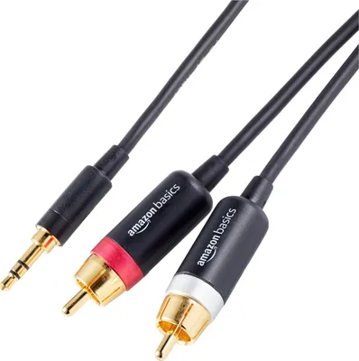 Obrázok produktu pre AmazonBasics Câble adaptateur RCA 3,5 mm vers 2 mâles - 4,57 m, 3.5mm, Samec, 2 x RCA, Samec, 4,5 m, Čierna
