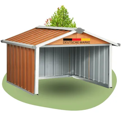 Produktbild von DELUKE® Mähroboter Garage aus Metall - 92x97x63cm | Dach Carport Überdachung für Rasenmäher Rasenroboter Automower Garten Mährobotergarage Regenschutz für Rasenmäher, Braun