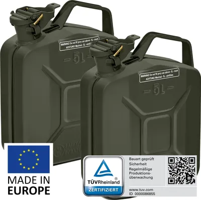 Produktbild von BW® Kraftstoffkanister Metall Benzinkanister 2x 5 Liter - Bronzegrün RAL 6031-F9 - UN-Zulassung - Hergestellt in Europa