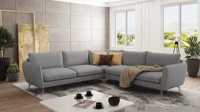 Produktbild von S-STYLE MÖBEL - Modernes Ecksofa Frema mit Silber Metall Füßen aus Grau Luxusmicrofaser, B/T/H: 276 cm/ 276 cm/ 87 cm